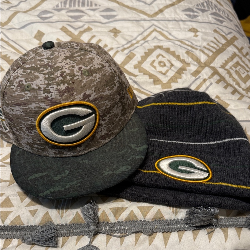 Green Bay Packers Camo Cap and Knit Beanie Set